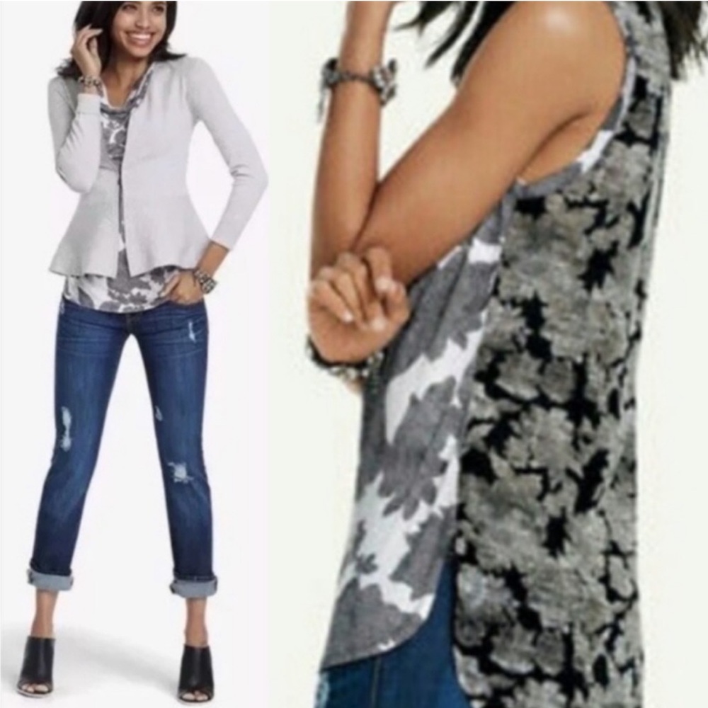 CAbi Gray & Black Floral Camouflage Mixed-Print Tank